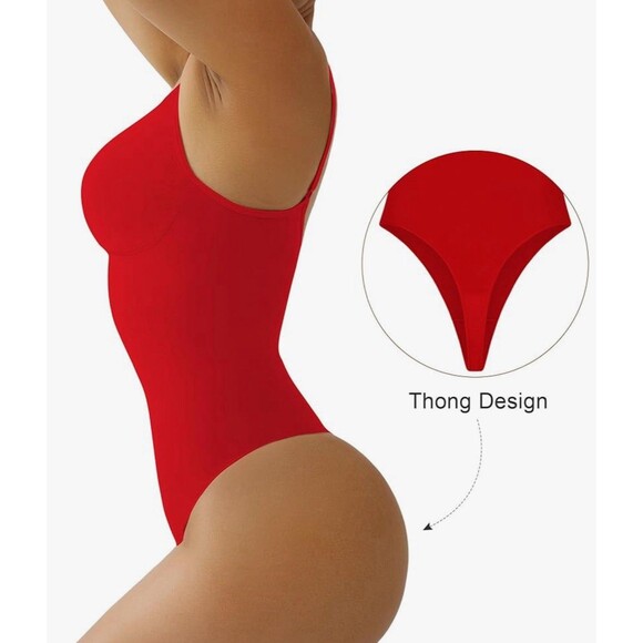 SHAPERX Women's Shapewear Bodysuit Tummy Control Body Shaper Seamless, Red, XS - Picture 2 of 5